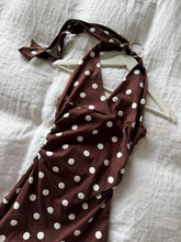 Load image into Gallery viewer, FOR SALE: Pepper Mayo Keylani Halter Midi Dress - Chocolate Polka
